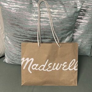 MADEWELL BROWN & WHITE STORE EMPTY PAPER SHOPPING BAG WITH WHITE CLOTH HANDLES